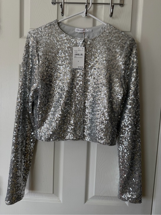 Good American Tops - Good American Silver Sequin Cropped